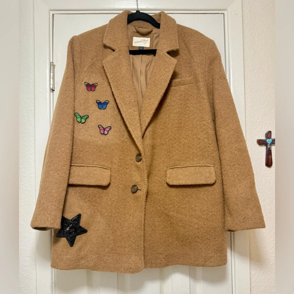 Universal Thread Brown Blazer Upcycled with Butterfly and Star Patches - Picture 2 of 7
